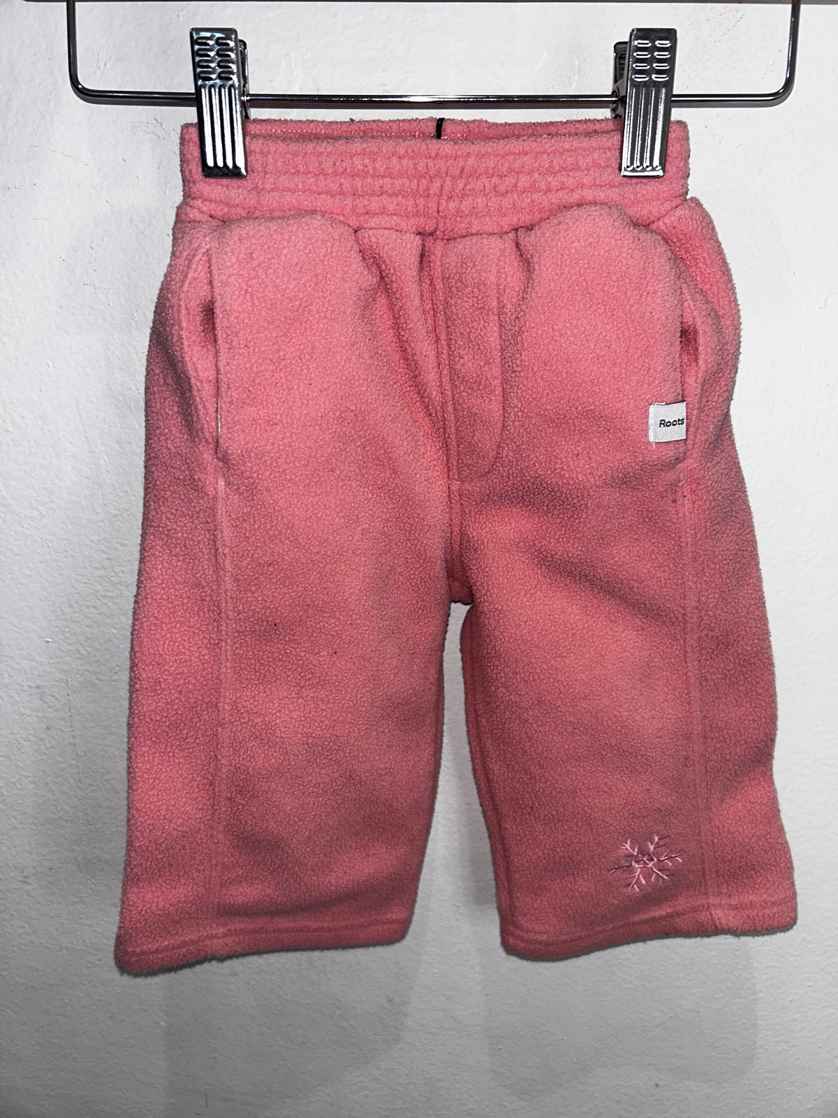 Roots pink fleece pants 6-12m