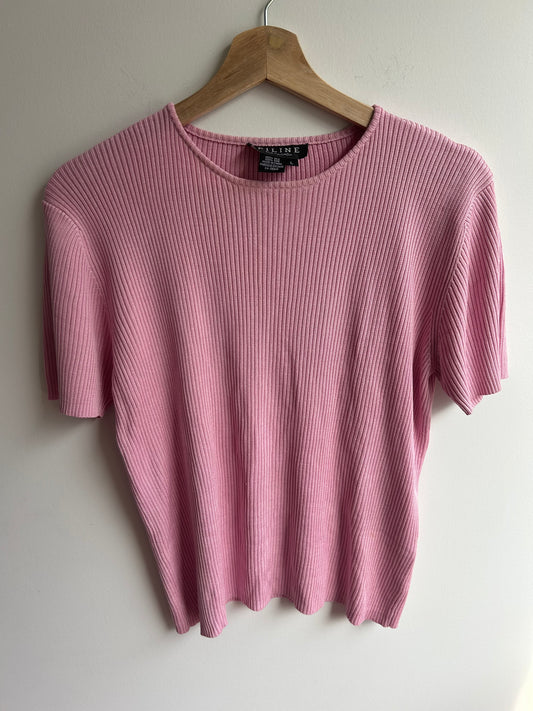 Pink silk knit tee L