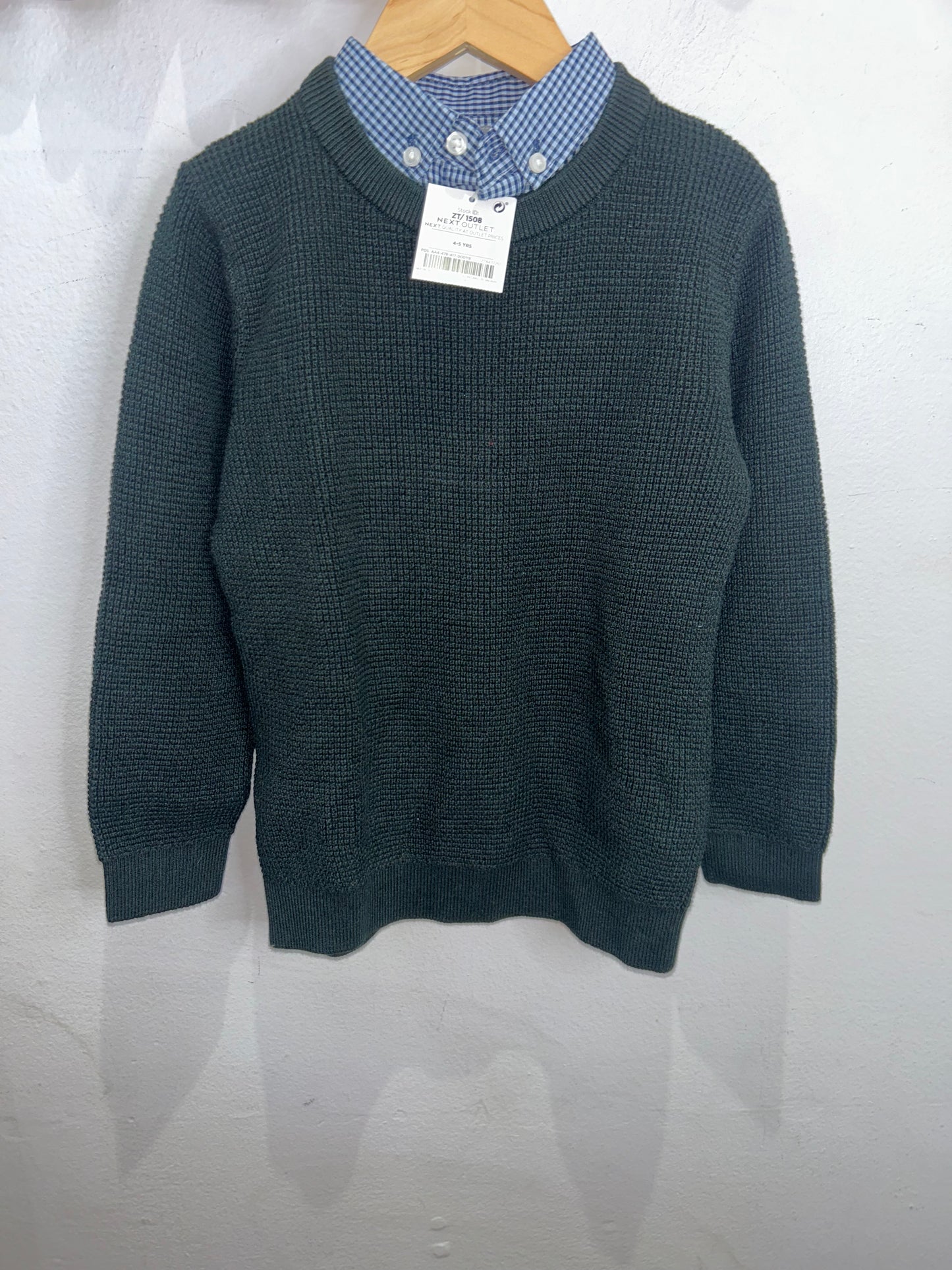 Green sweater attached shirt 4-5y NEW