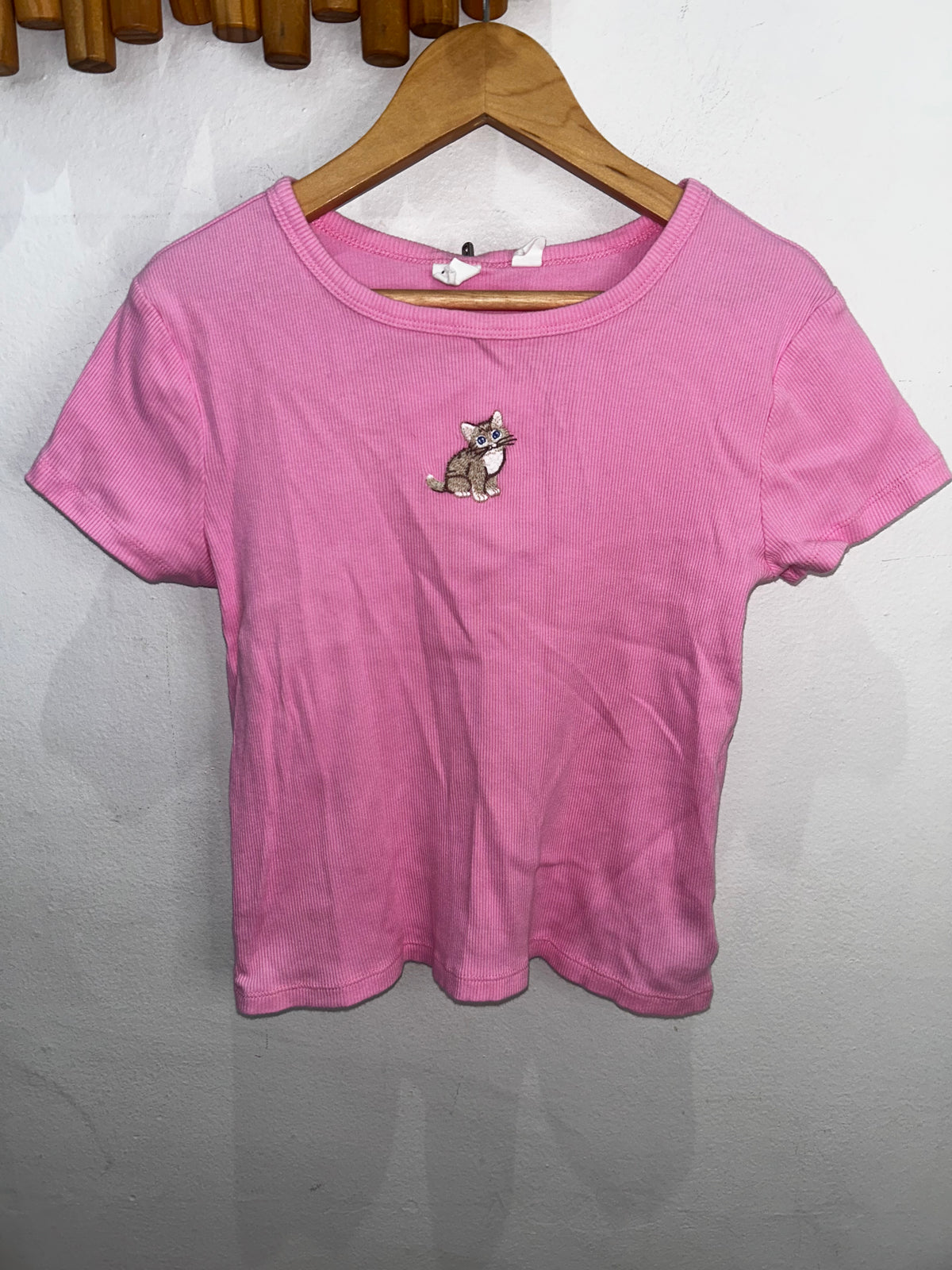 Pink cat ribbed tee 12y