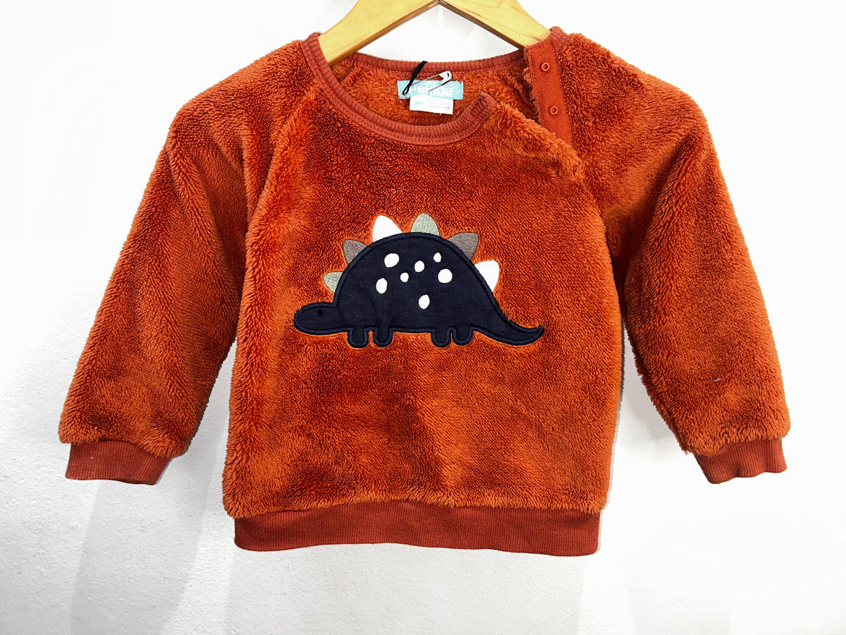 Fuzzy orange dino pullover 24m