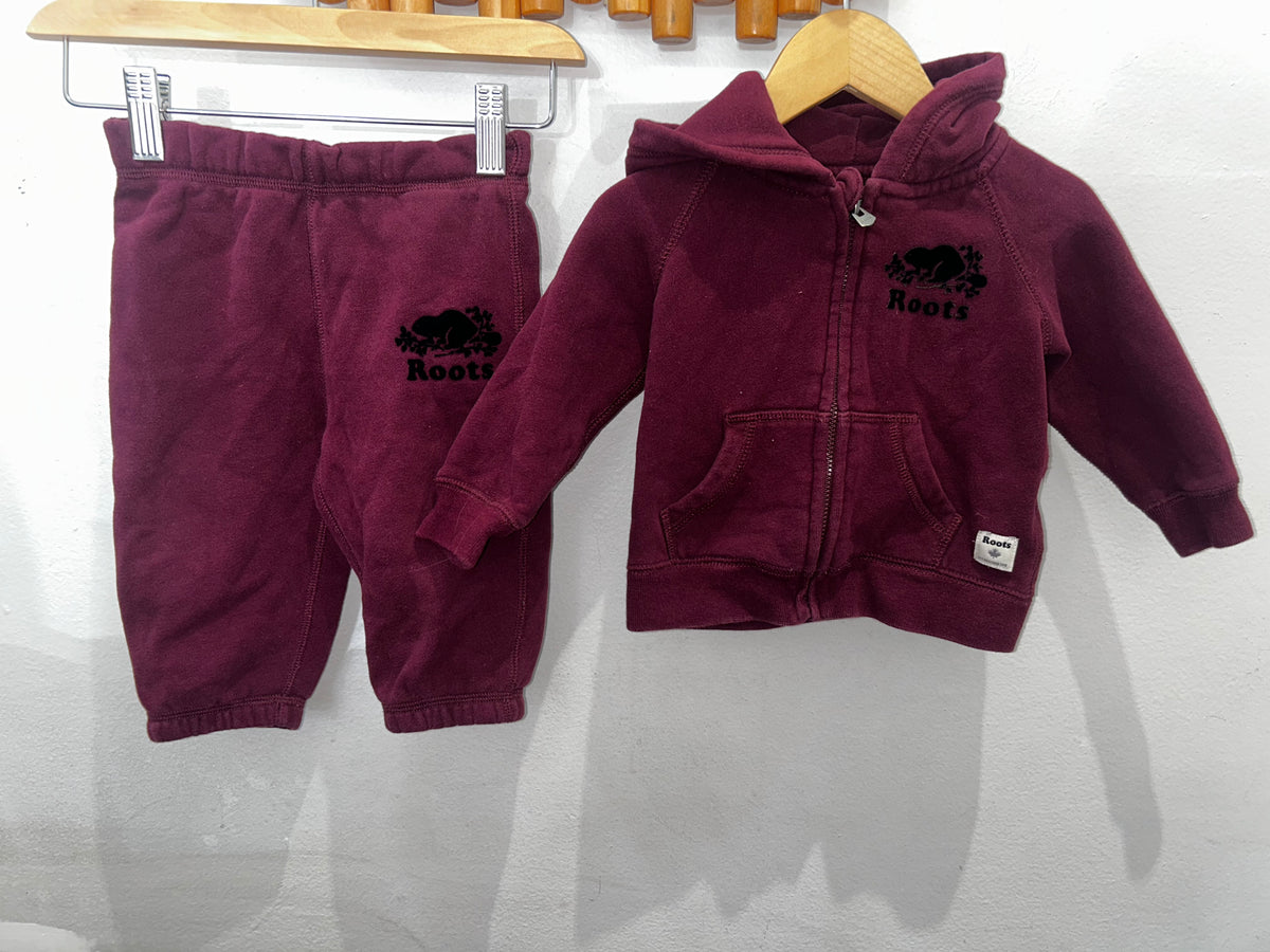 Roots maroon jogger set 6-12m