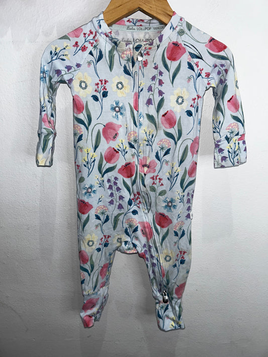 Loulou Lollipop blue floral sleeper 3-6m