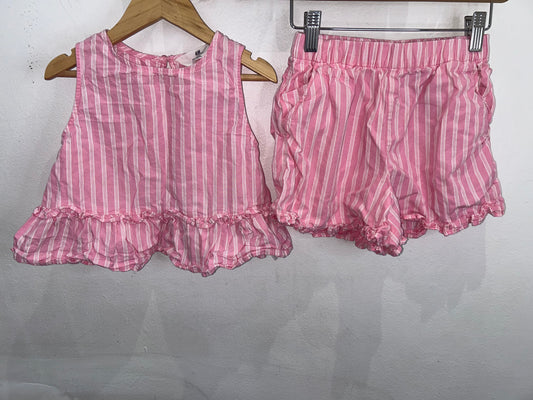 Pink with white stripes shorts set 4-5y