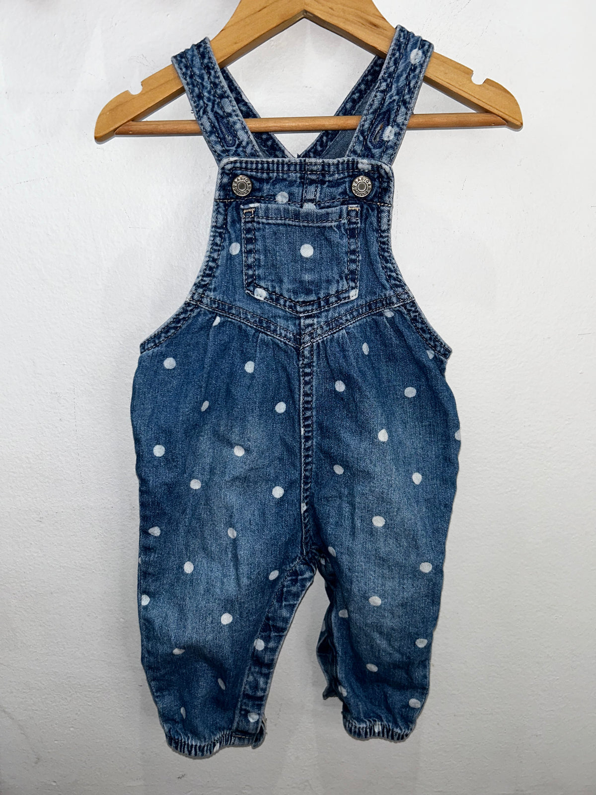 Polka dot denim overalls 6-12m