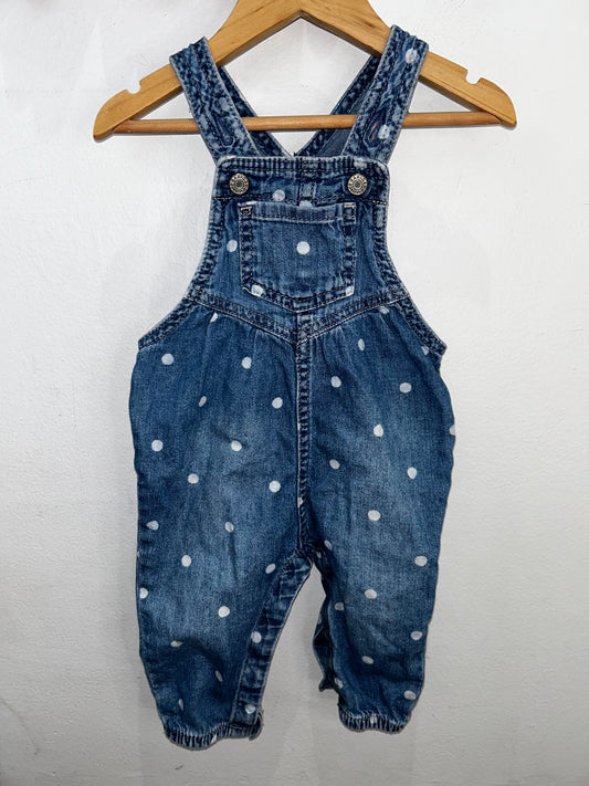 Polka dot denim overalls 6-12m
