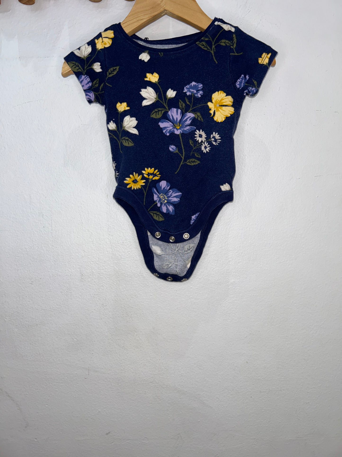 Yellow florals blue onesie 3-6m