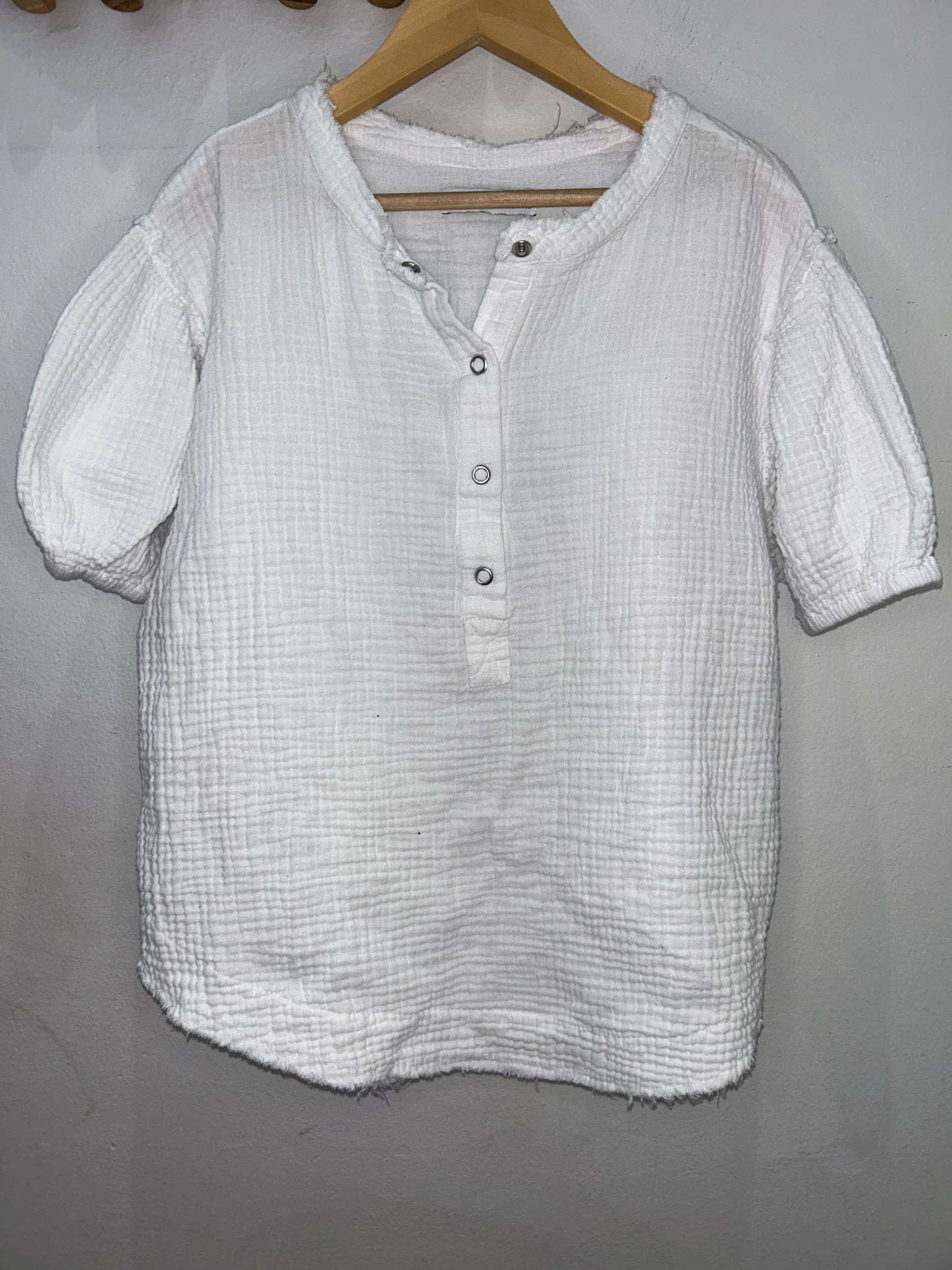 White textured henley top 11-12y