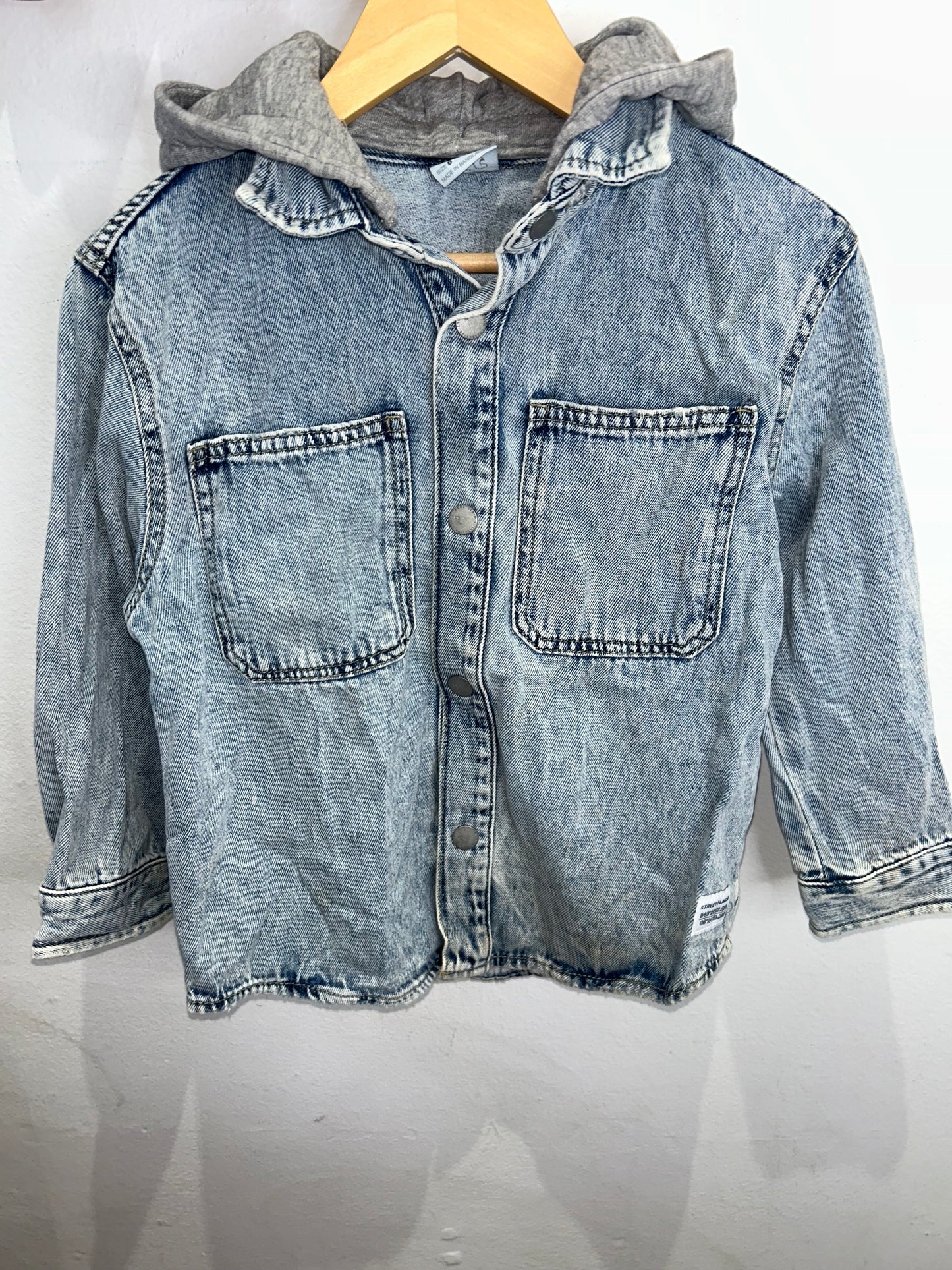 Acid wash hooded jean shirt 6y