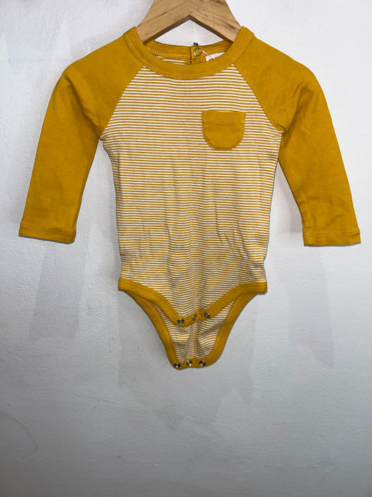Yellow baseball style onesie 6-12m