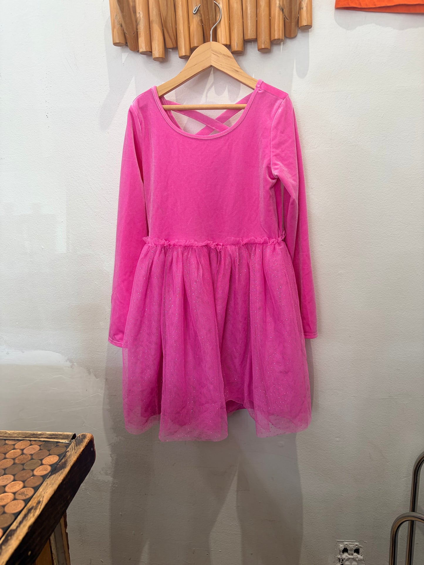 Pink velvet tulle dress 7-8y