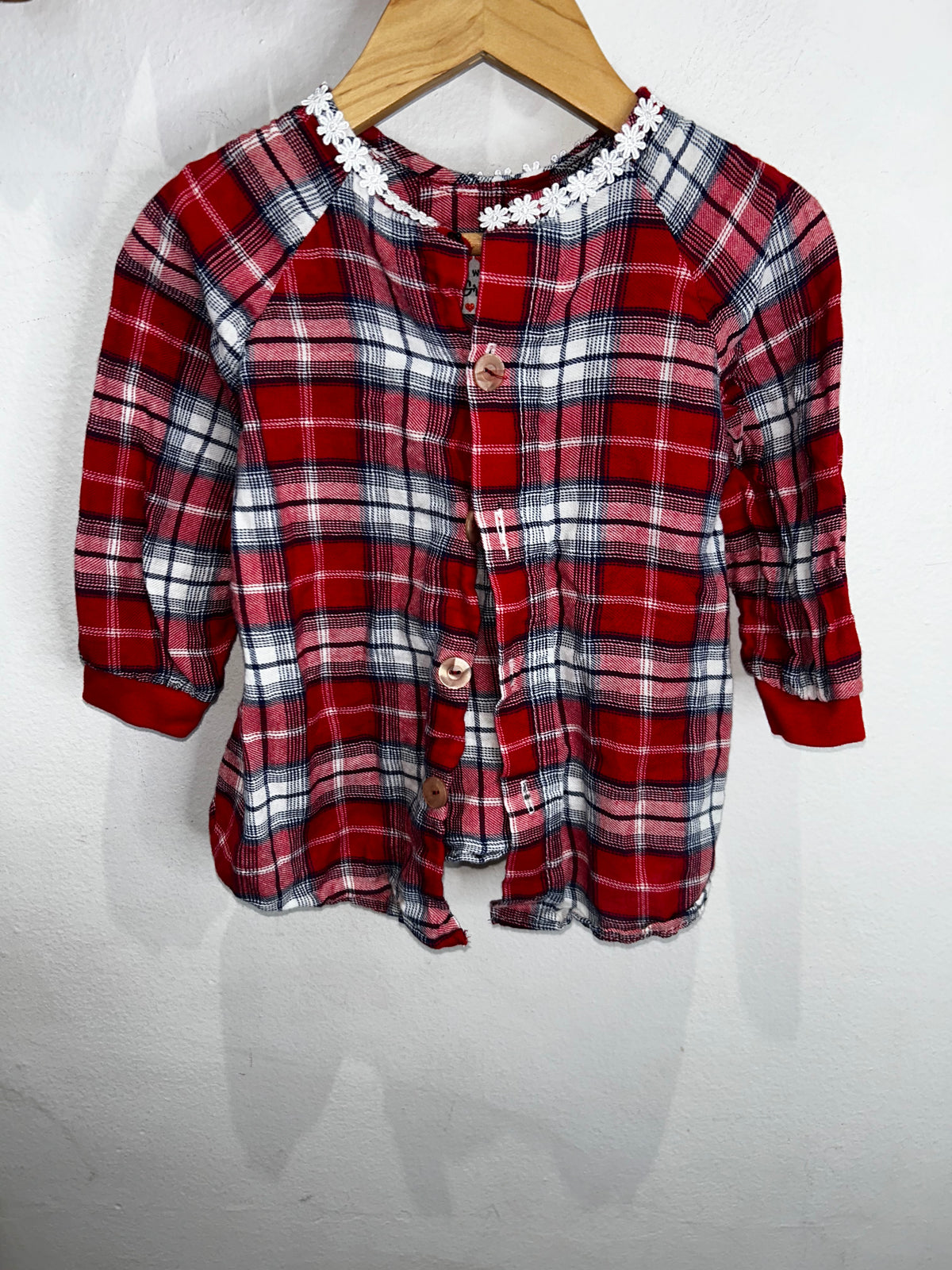 Handmade lace detail red tunic 18m