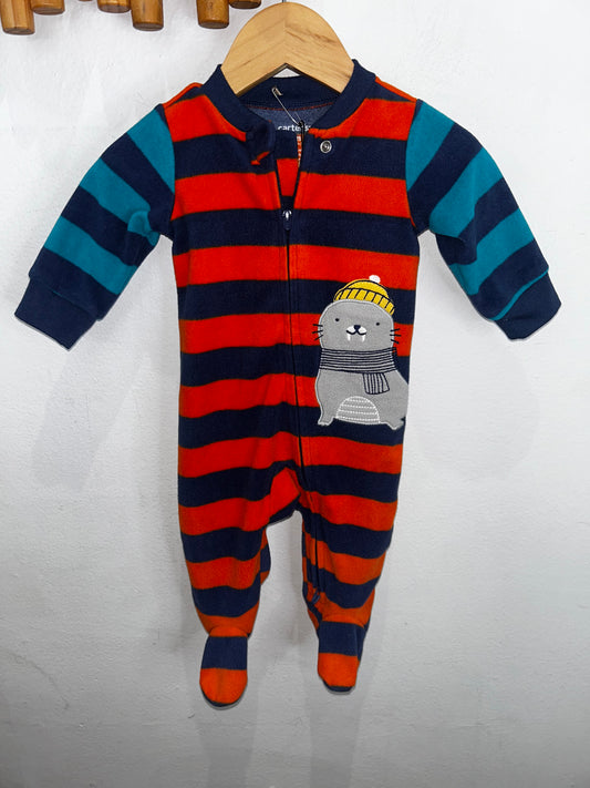 Striped fleece seal sleeper 3m