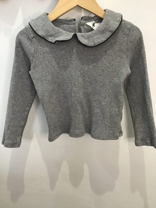 Grey collared ribbed longsleeve 2-4y