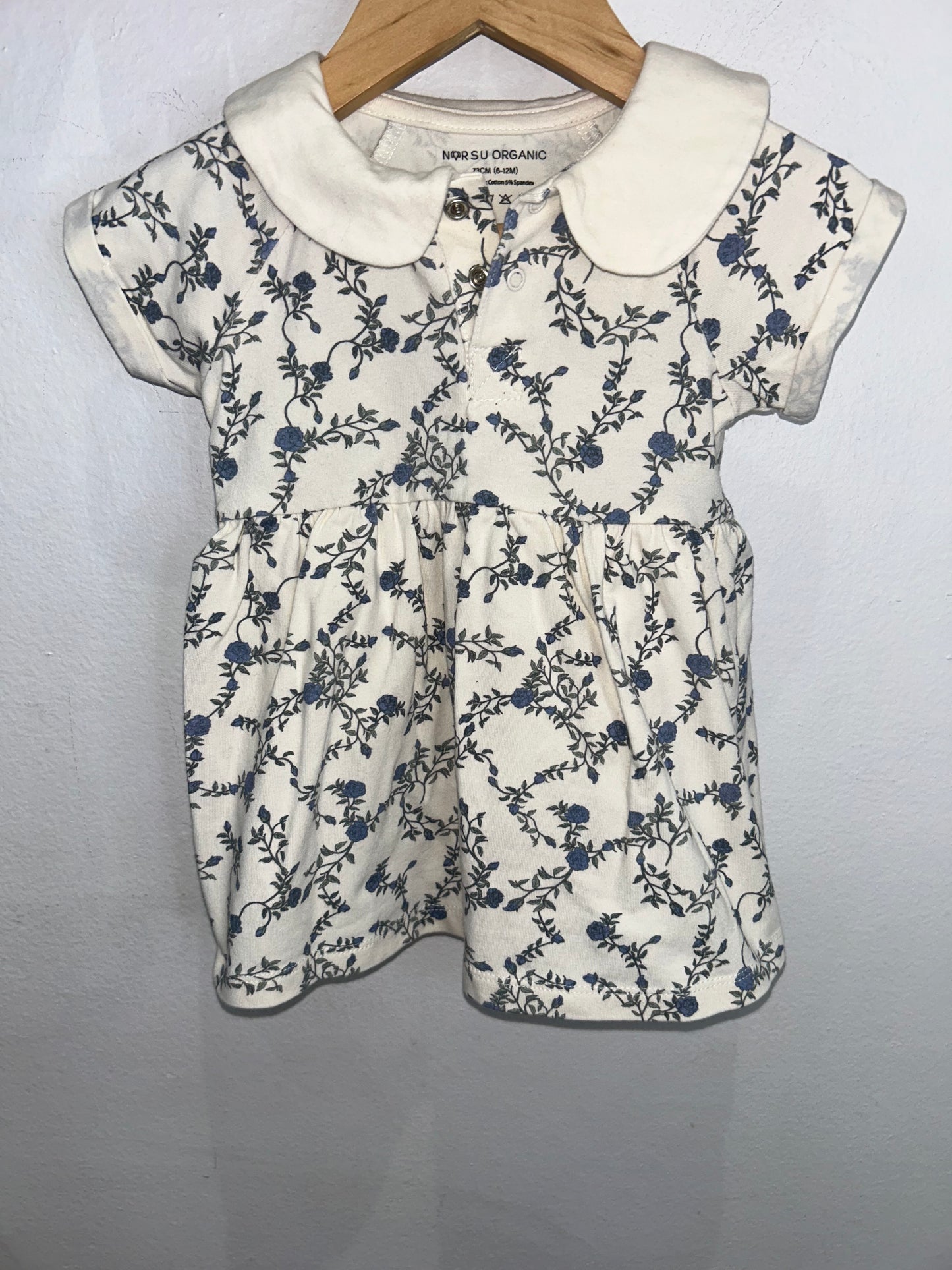 Norsu Organics blue floral dress 6-12m
