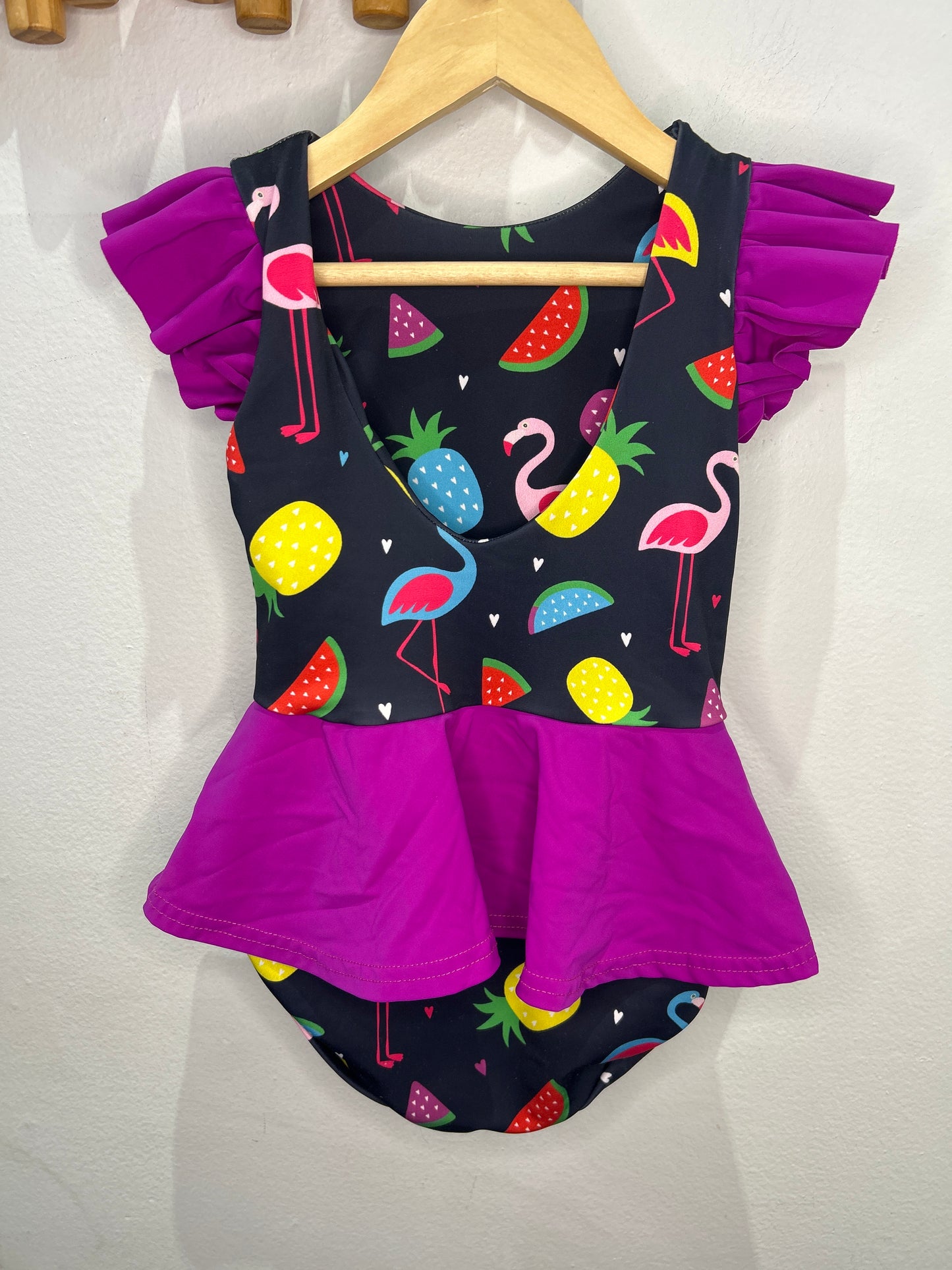 Flamingo and fruit swimsuit 4-5y