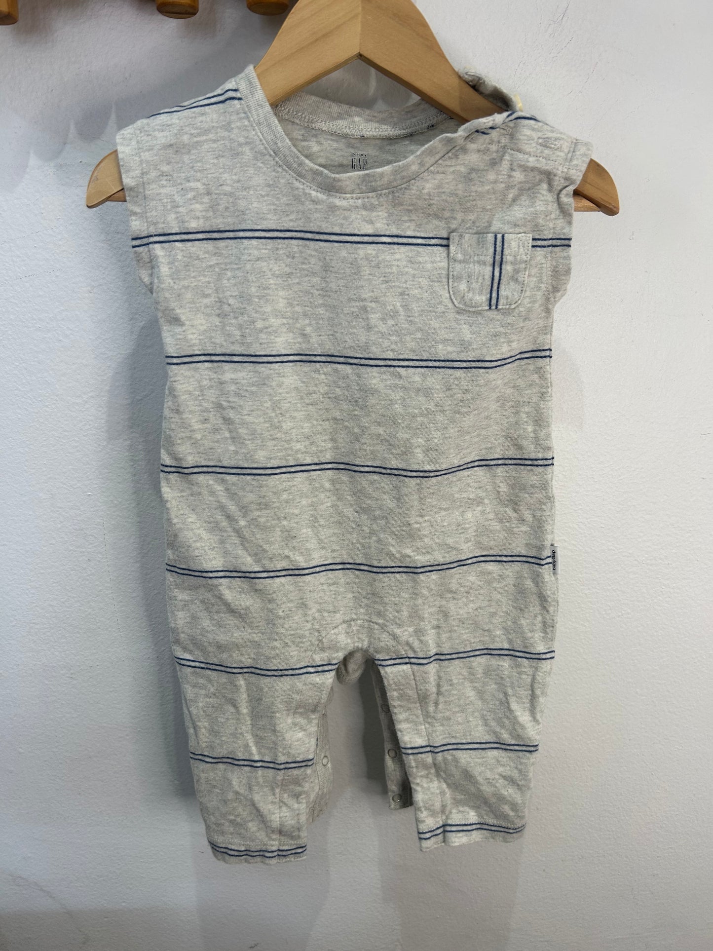 Blue double stripe romper 3-6m