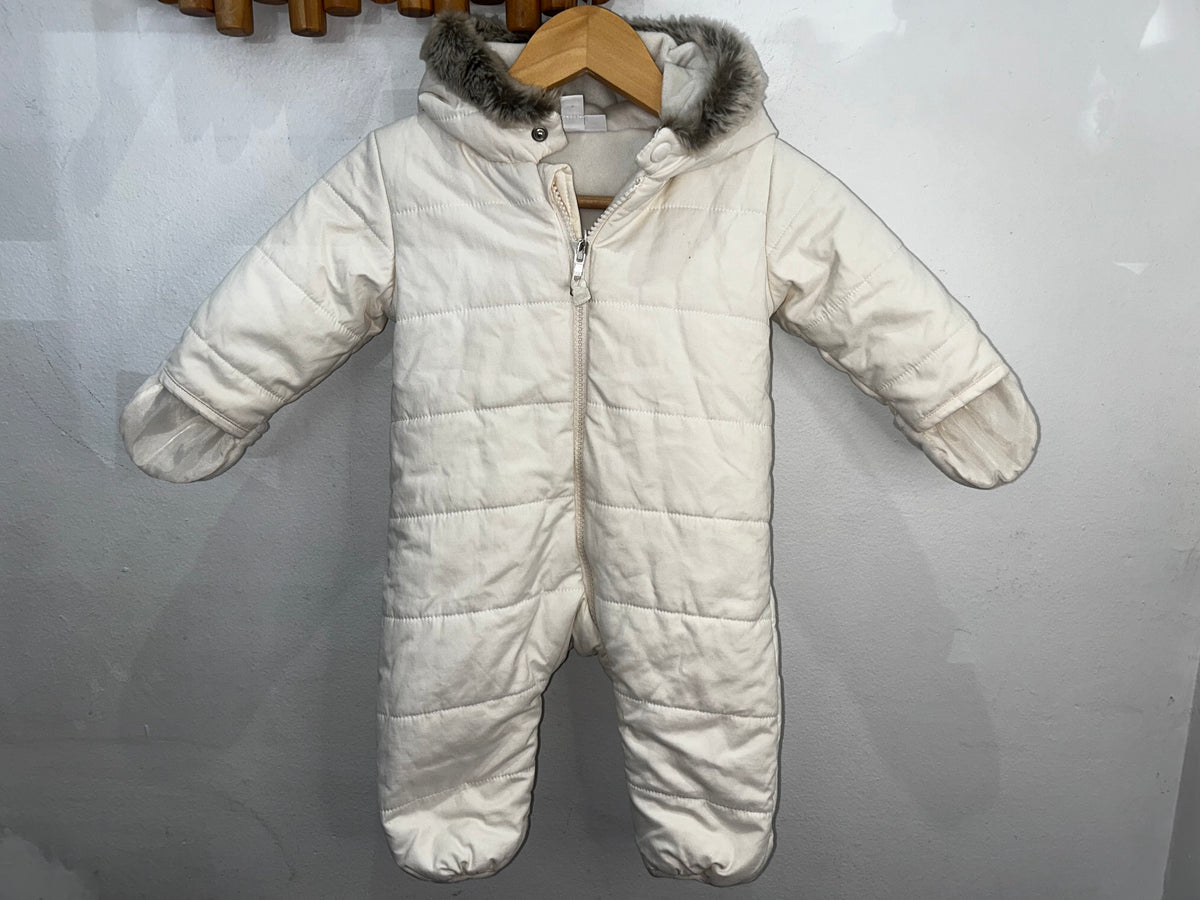 The Little White Company cream snowsuit 3-6m