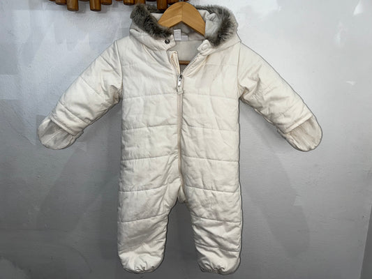 The Little White Company cream snowsuit 3-6m