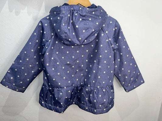 Blue dots fleece lined rainjacket 4y