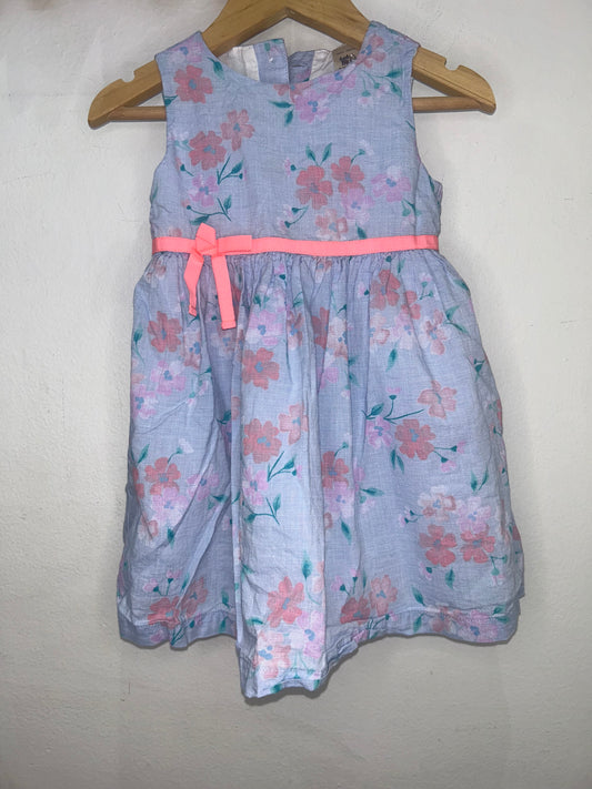 Blue floral dress w neon detail 12-18m
