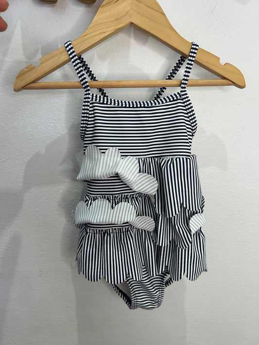 Striped scalloped swimsuit 12m