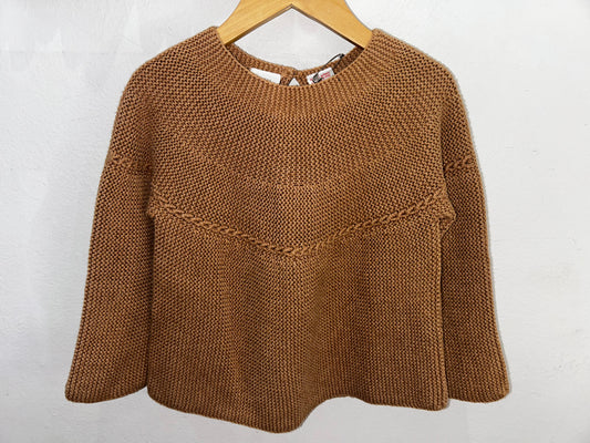 Beige round knit sweater 2-3y