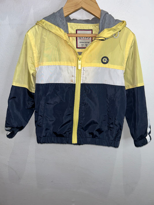 Yellow colourblock lined rainjacket 2-3y