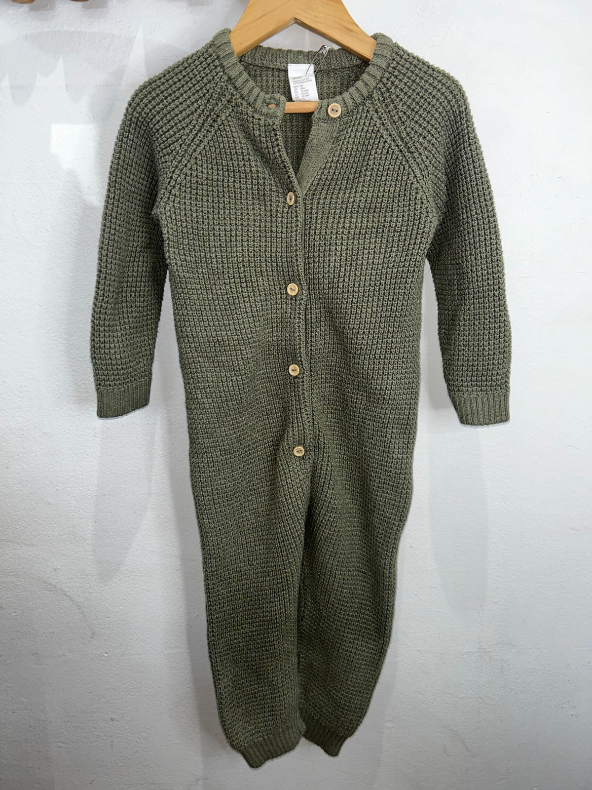 Olive square knit sweater romper 12-18m