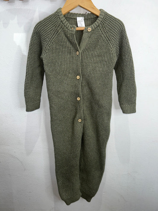 Olive square knit sweater romper 12-18m