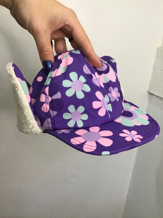 Purple floral aviator hat 4-8y