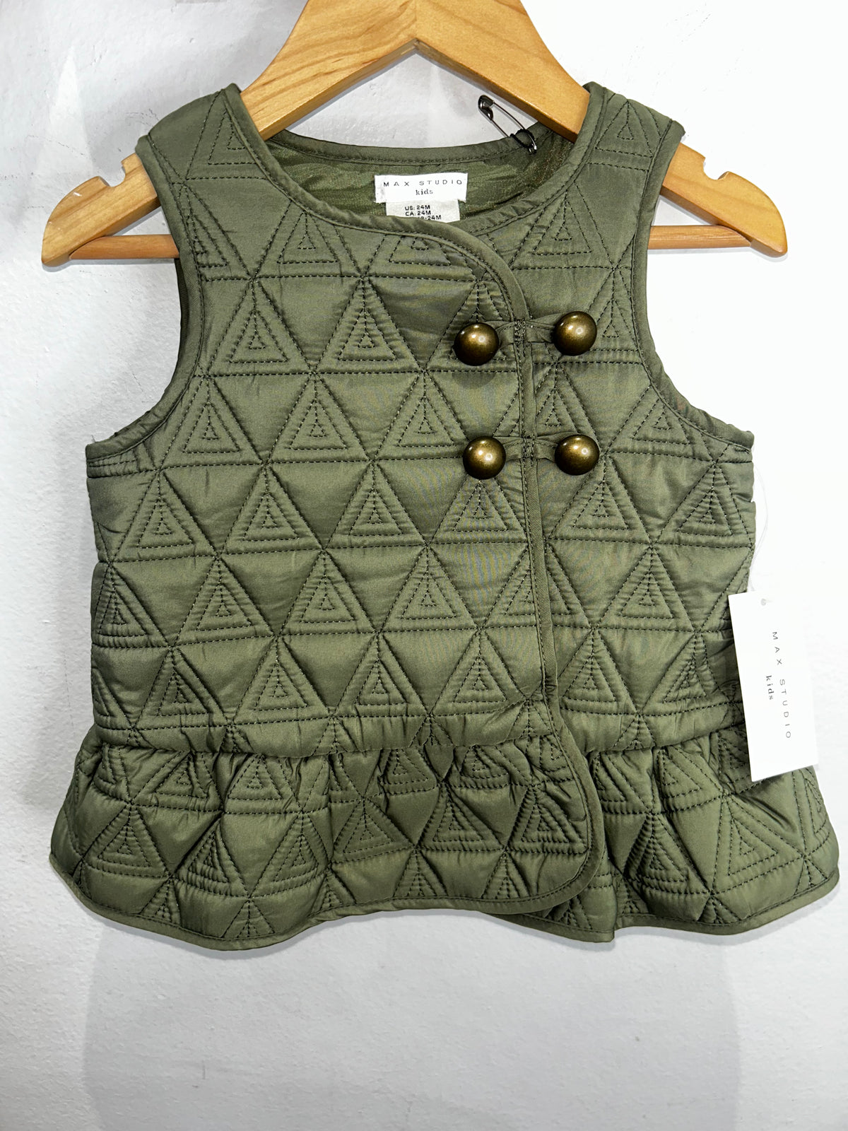 Olive quilted vest 24m NEW