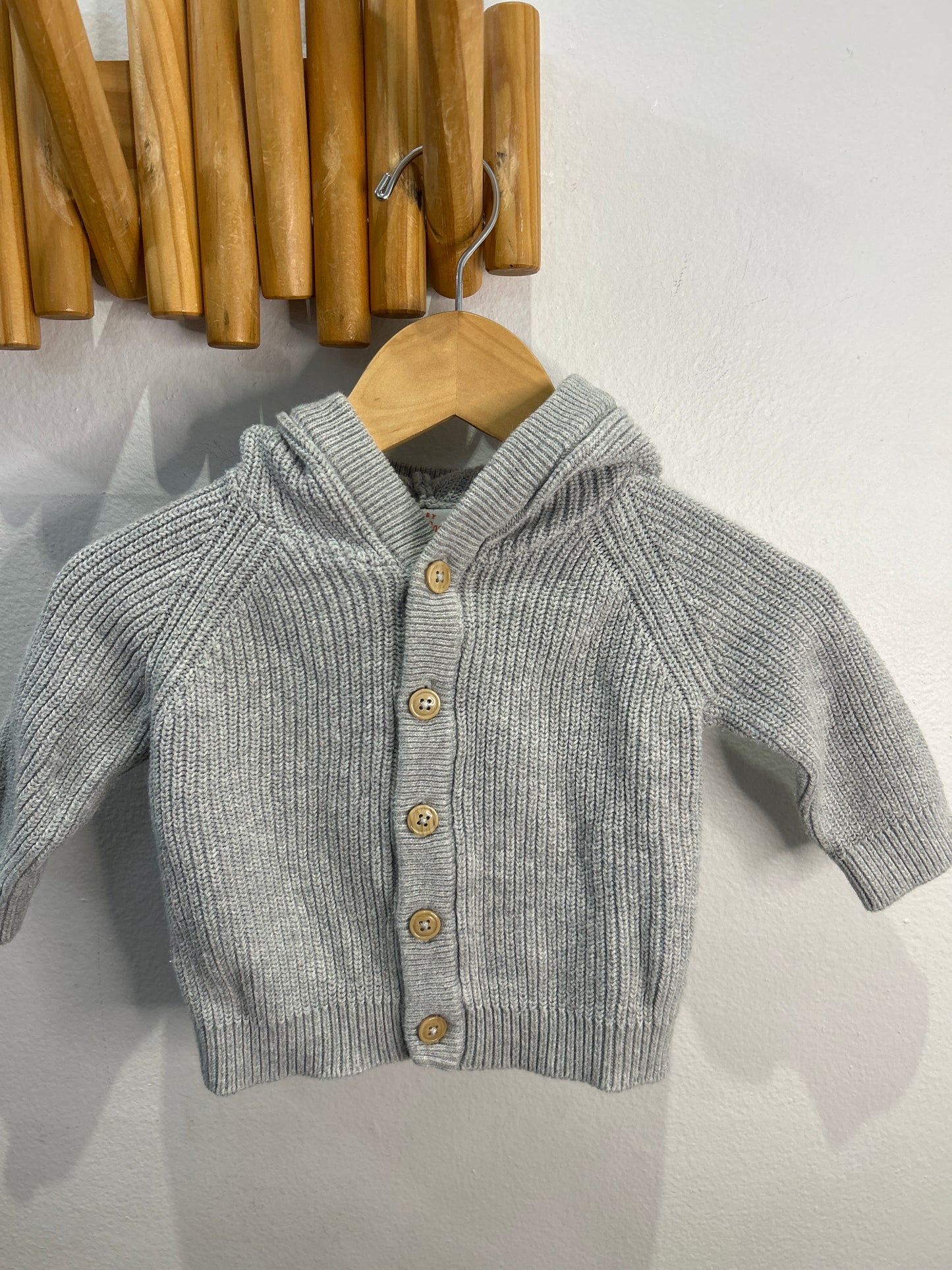 Hooded grey cardigan 3-6m