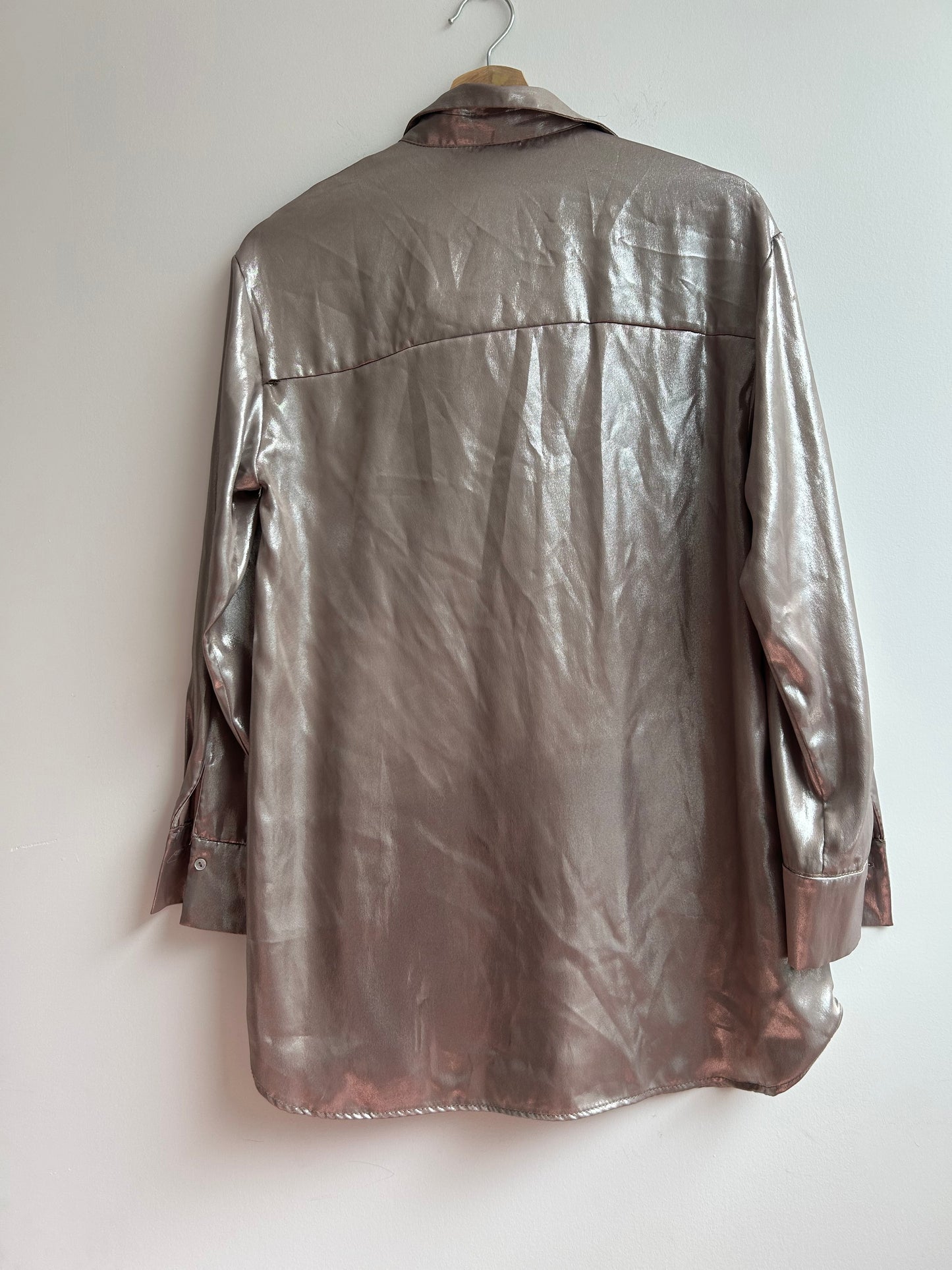 Silver silky pyjama style shirt XS