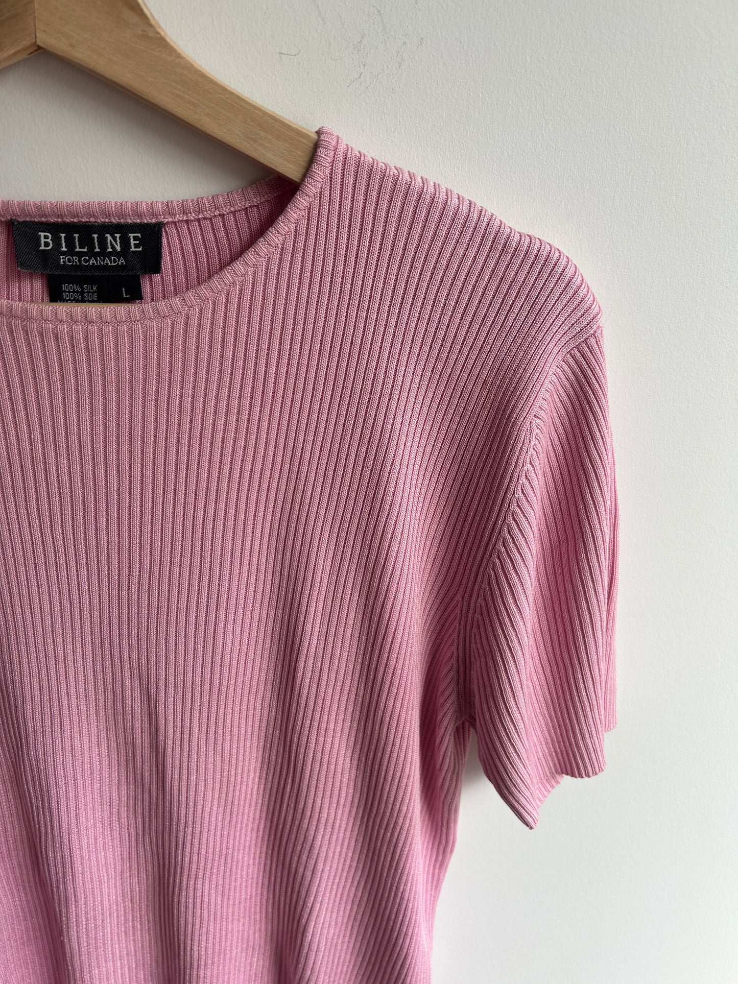 Pink silk knit tee L