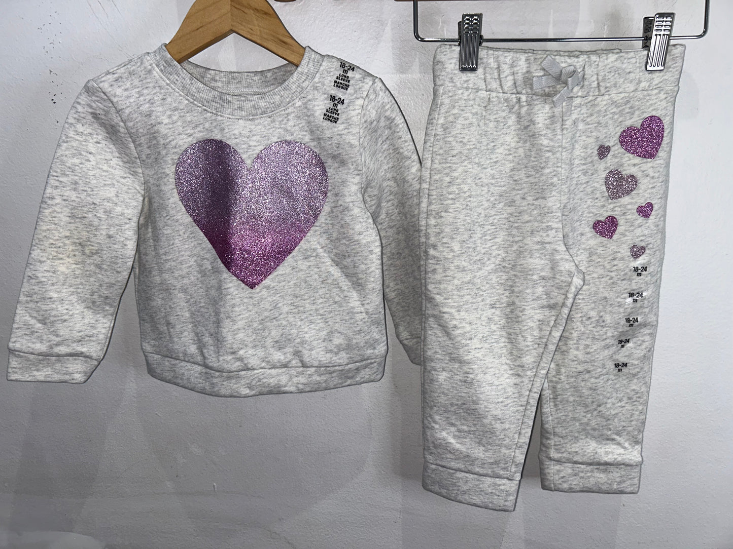 Glitter heart jogger set 18-24m NEW