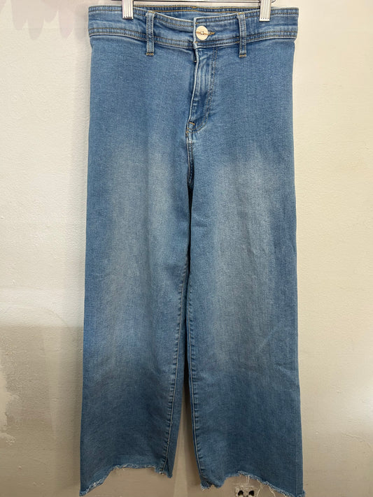 Wide leg distressed bottom jeans 13-14y