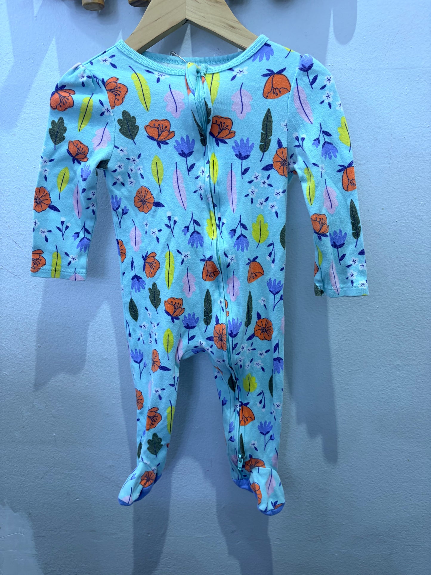 Orange flowers blue sleeper 6-9m