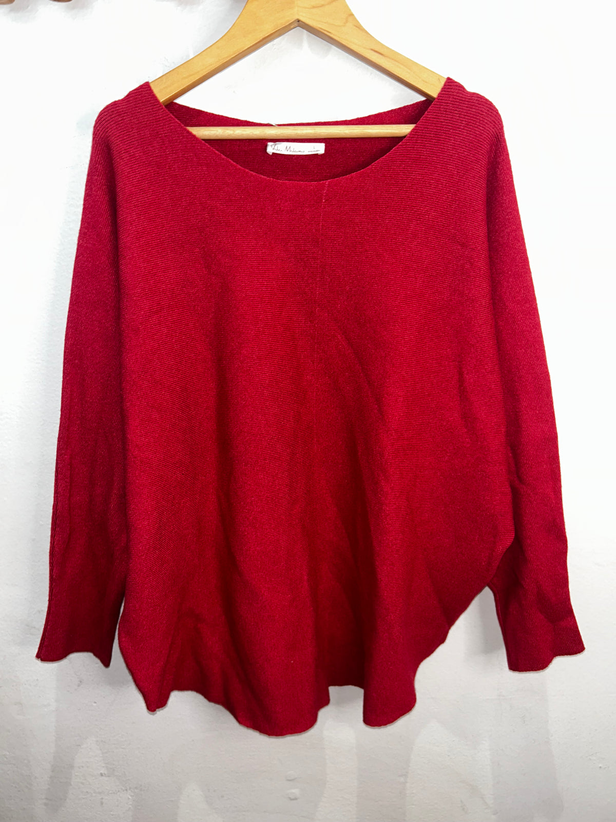 Red wide neck sweater- adult S/M
