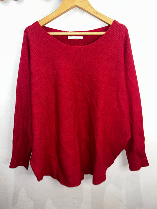 Red wide neck sweater- adult S/M