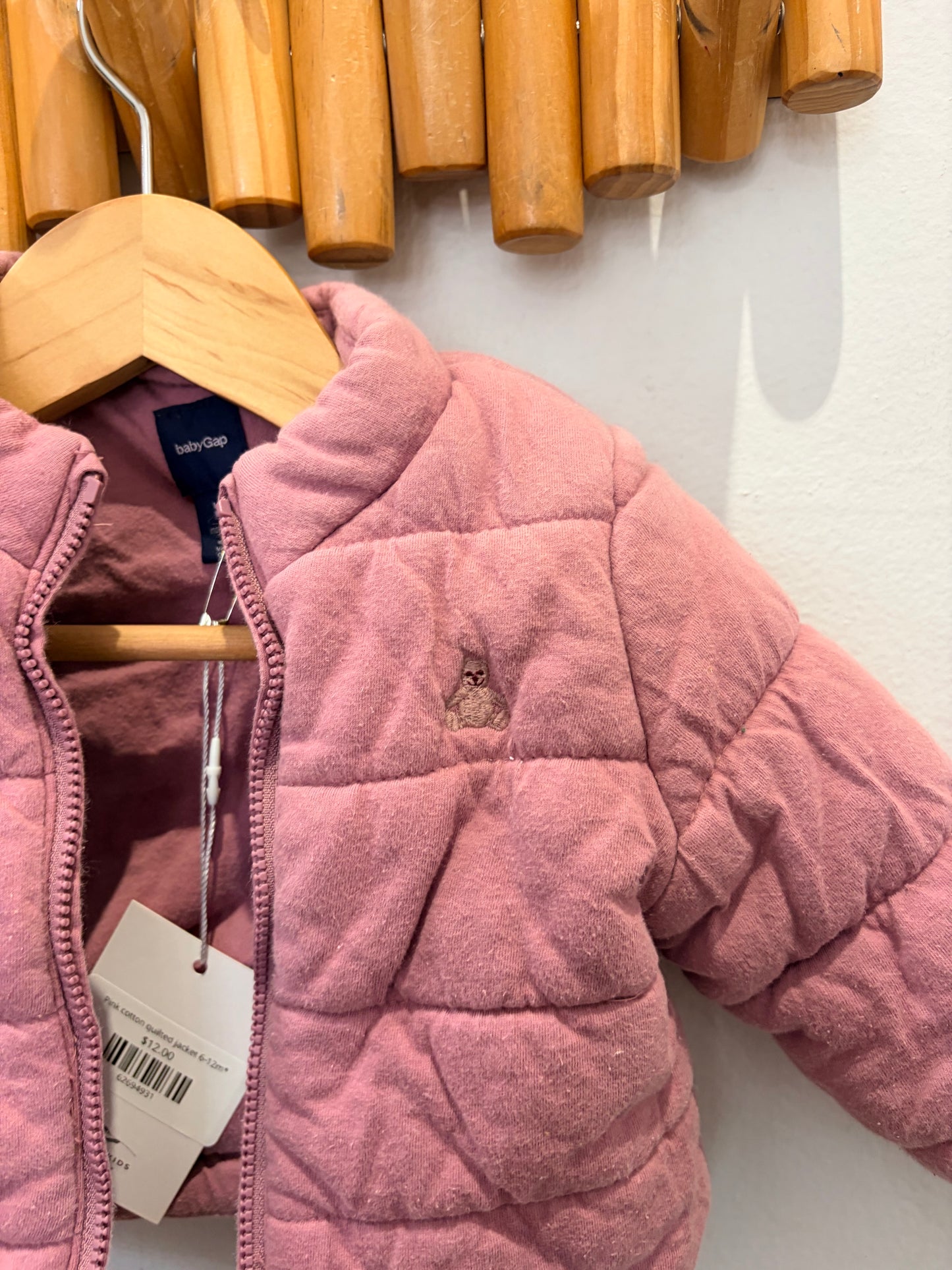 Pink cotton quilted jacket 6-12m*