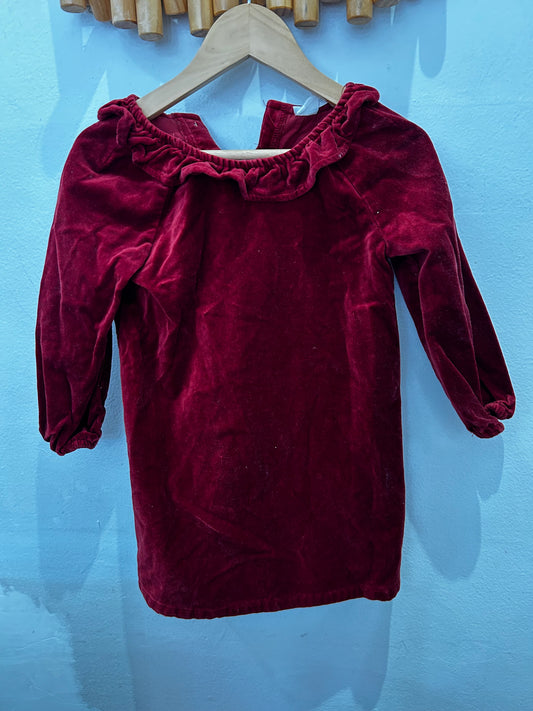 Red velvet structured dress 3-4y