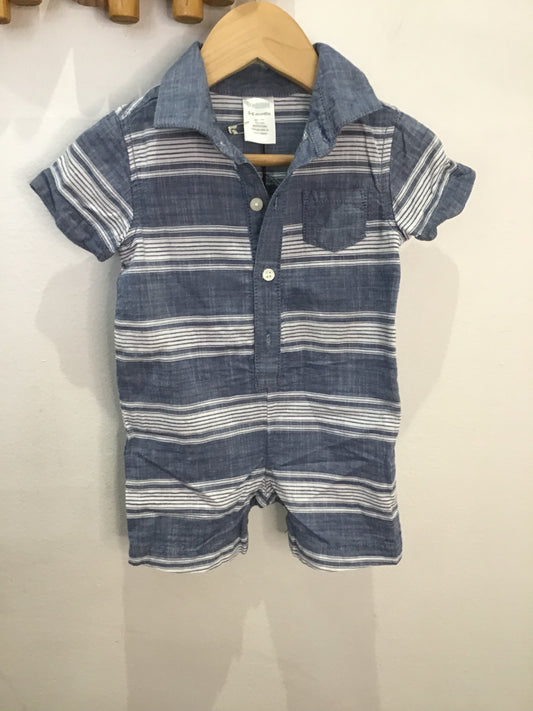 Blue stripe shorty romper 3-6m