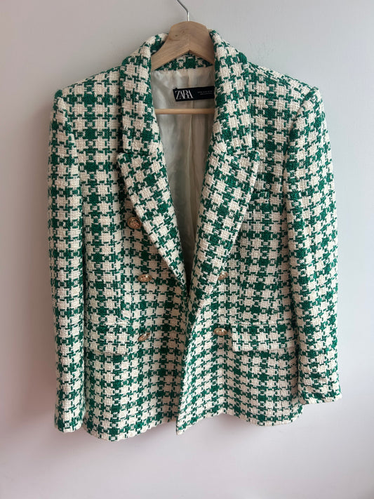 Green pattern knit oversized blazer M