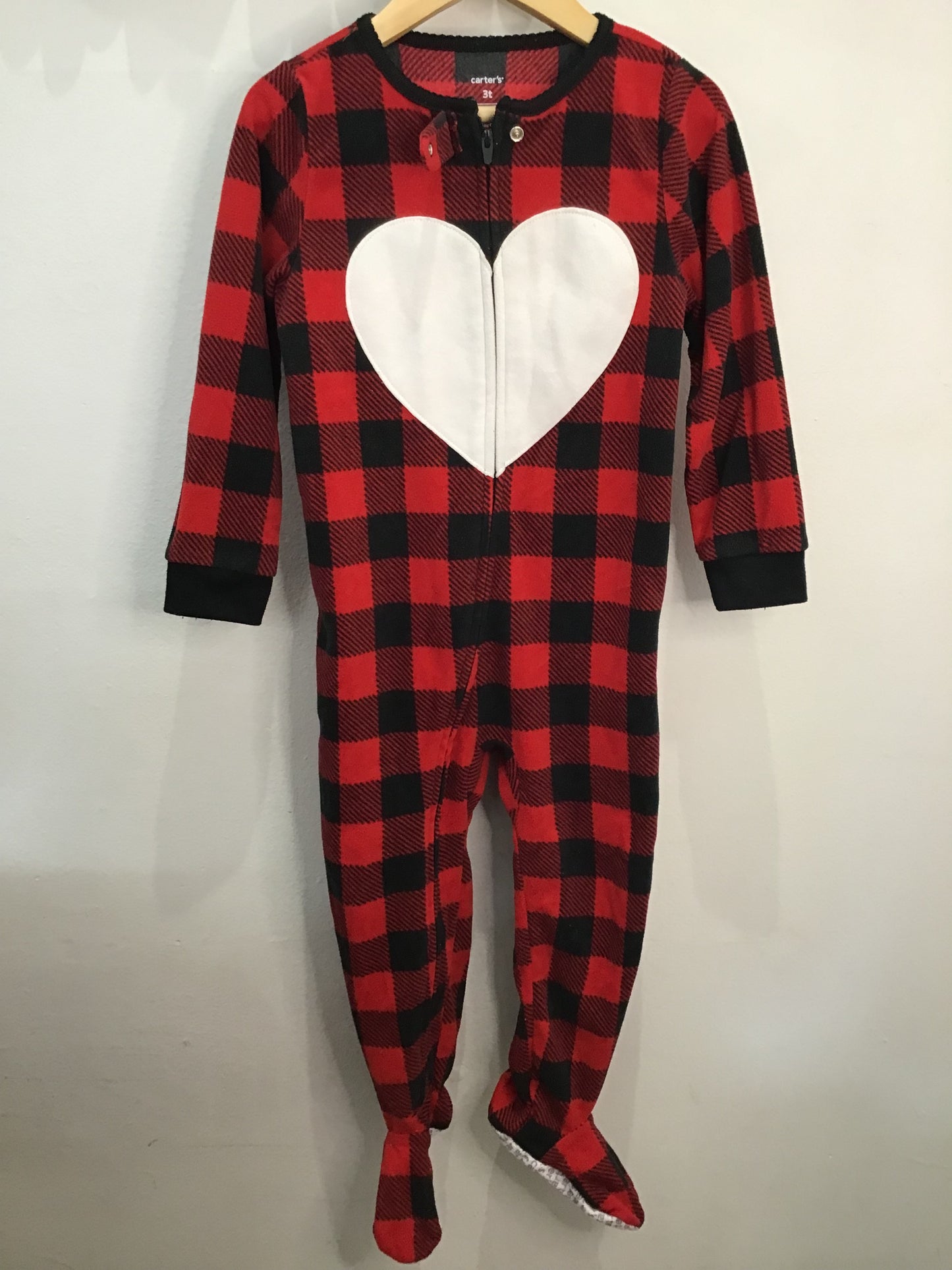 Heart buffalo plaid fleece sleeper 3y
