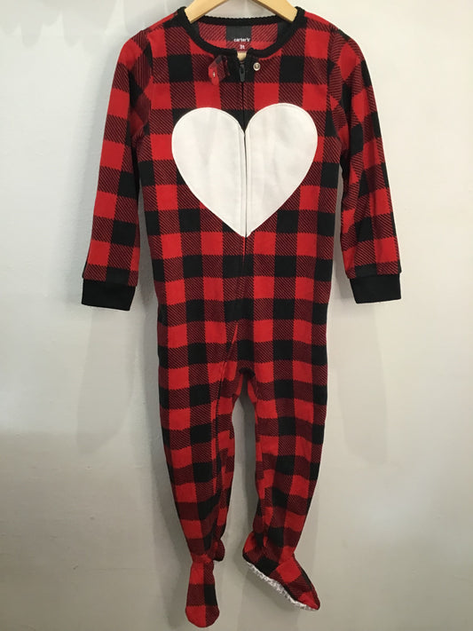 Heart buffalo plaid fleece sleeper 3y