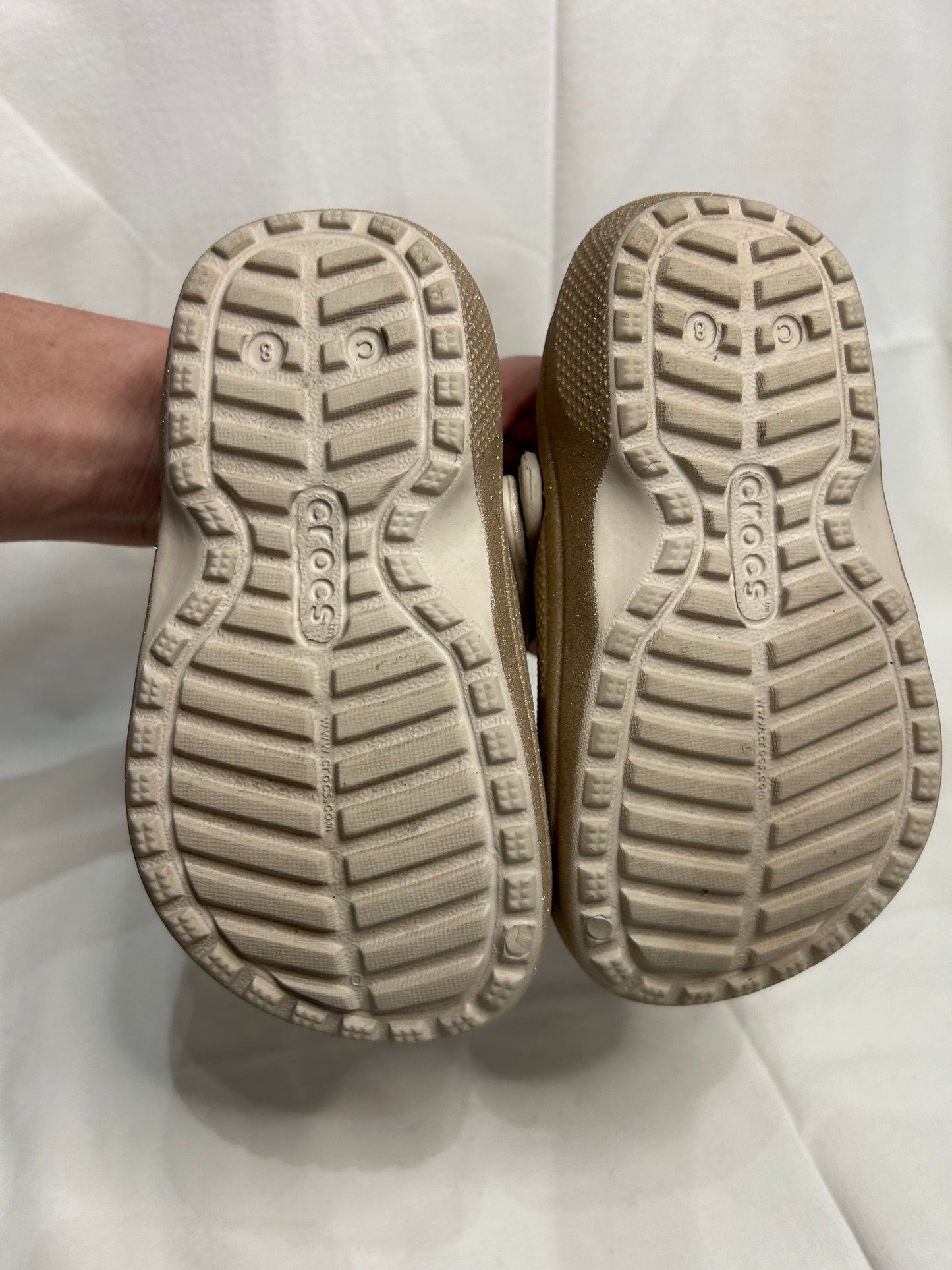 C8 gold sparkly Crocs