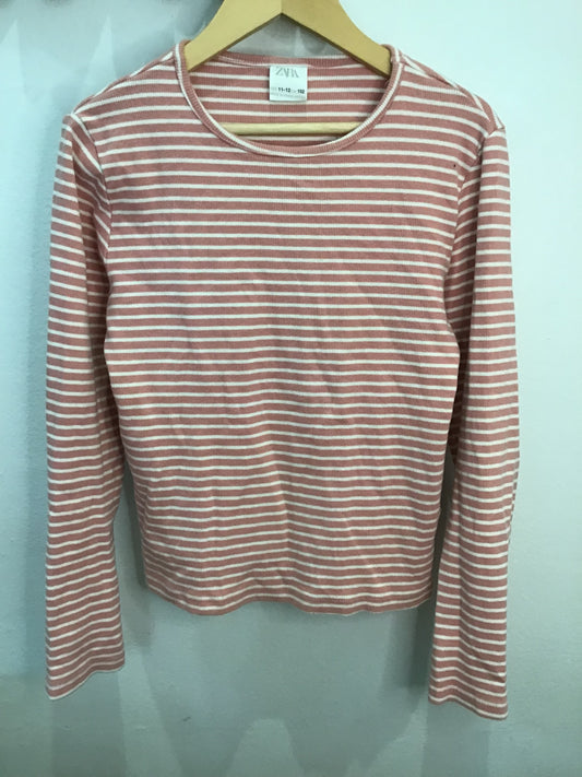 Tee pink striped ribbed 11-12y