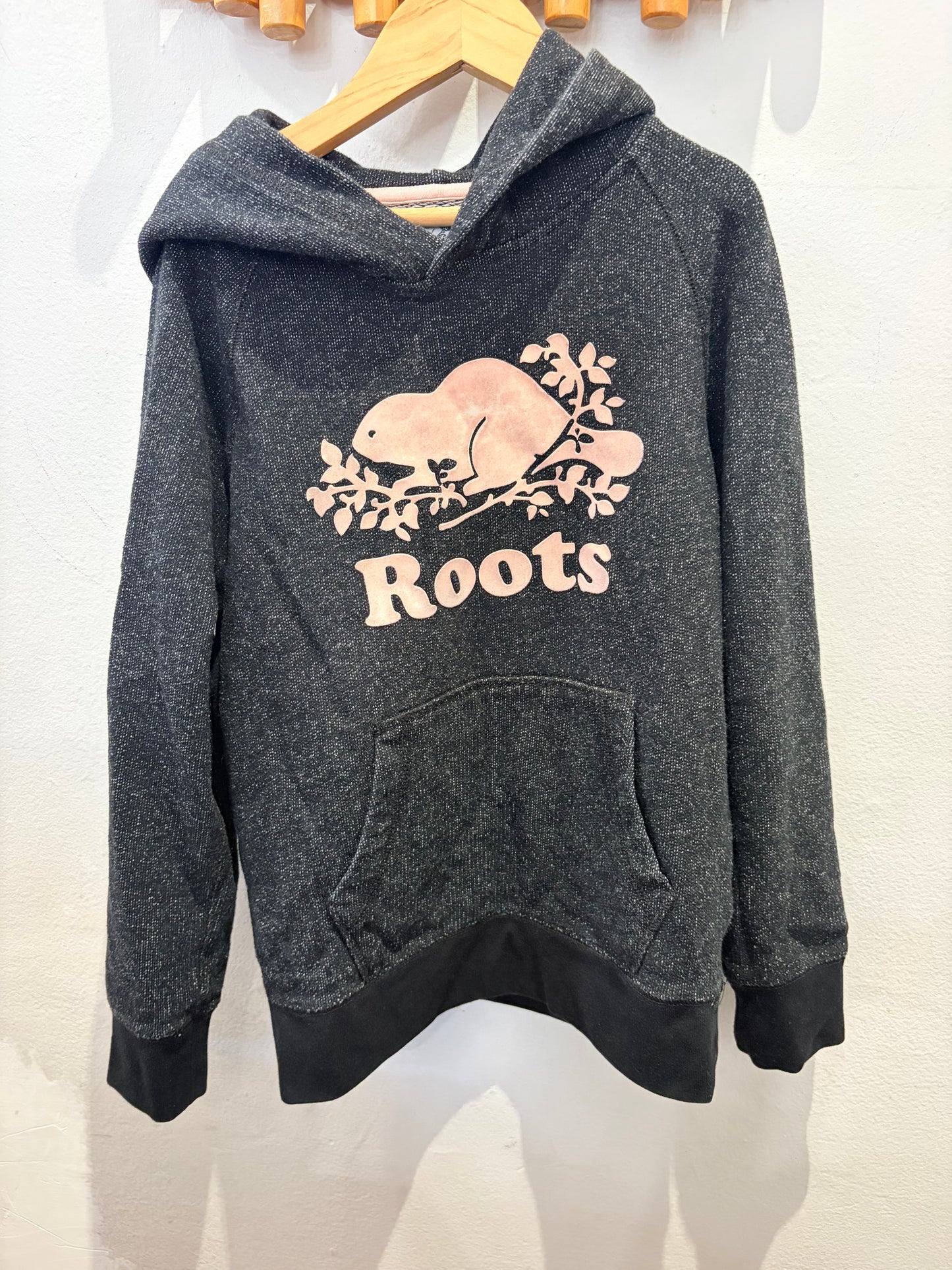 Roots dark wash hoode pink logo 7-8y