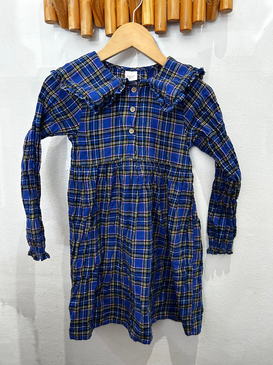 Blue checkered collared dress 5-6y